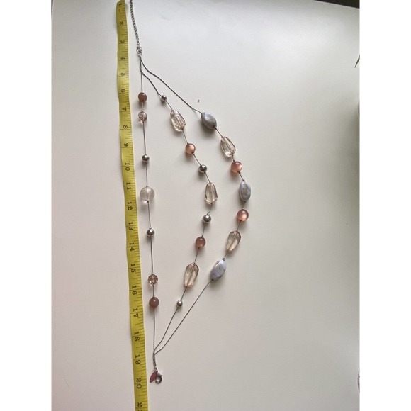 NY Jewelry Multi Strand Necklace W/ Stones pink Clear Marble Signed 20” Long - Picture 5 of 6